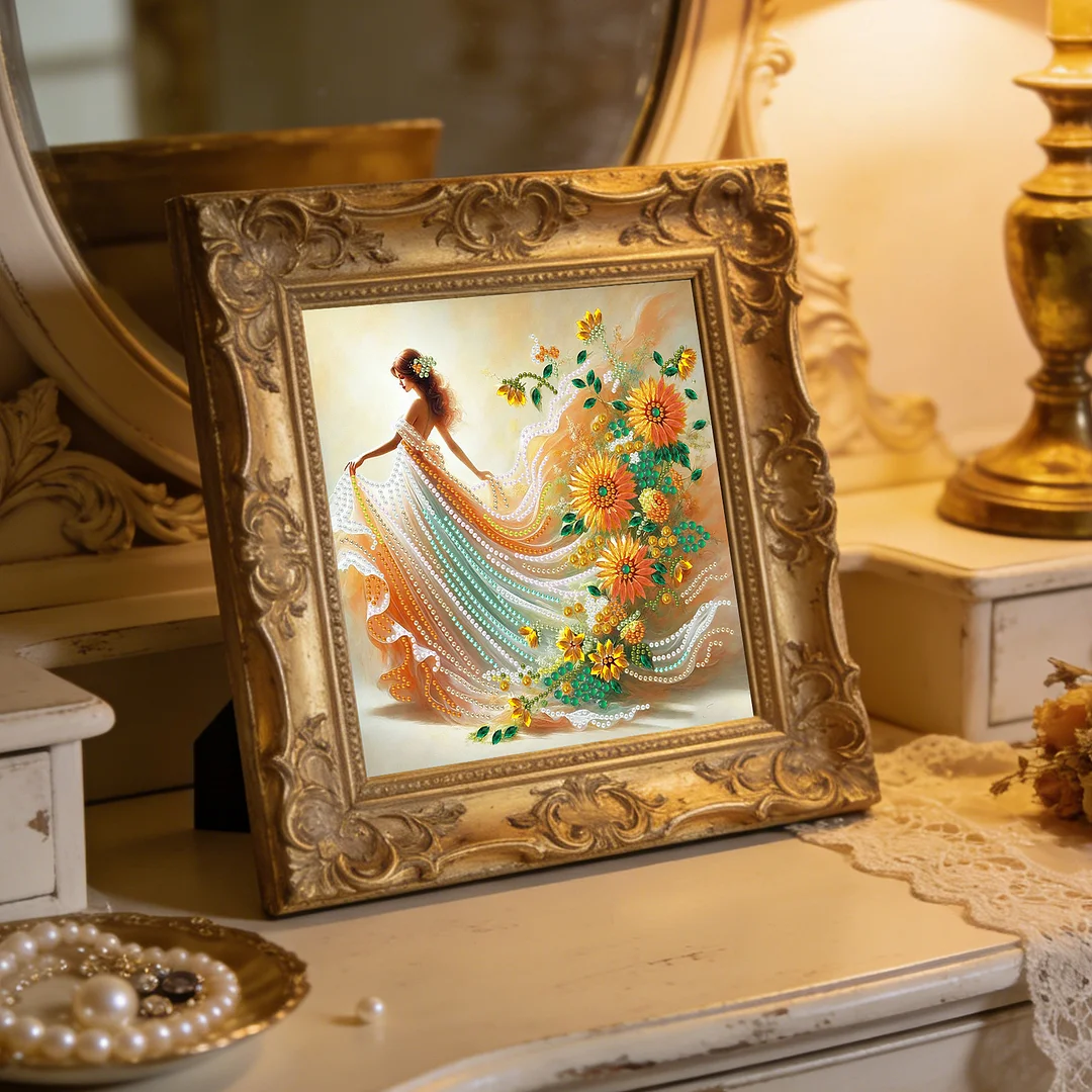 Diamond Painting - Partial Special Shaped Drill - Sunflower Dancing Girl(Canvas|30x30cm)