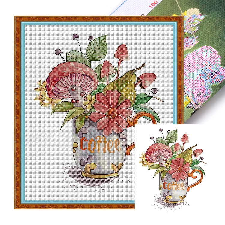 Joy Sunday Flowers And Tea Cup 14CT Stamped Cross Stitch