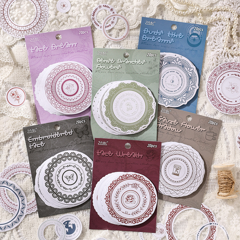 스티커 - 꽃말 레이스 시리즈 빈티지 라운드 레이스