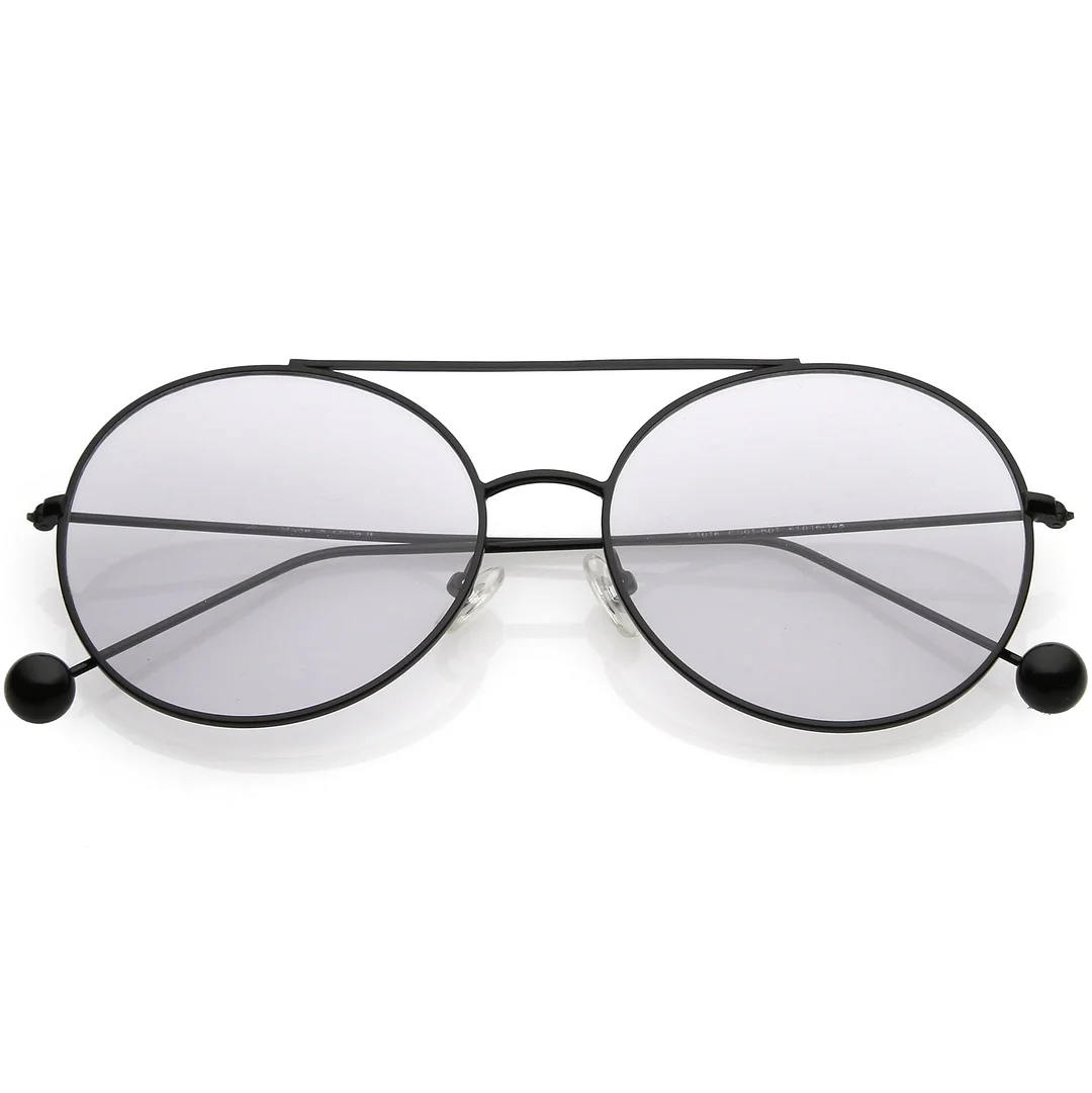 Premium Oversize Round glasses Metal Double Nose Bridge Color Flat Lens 59mm