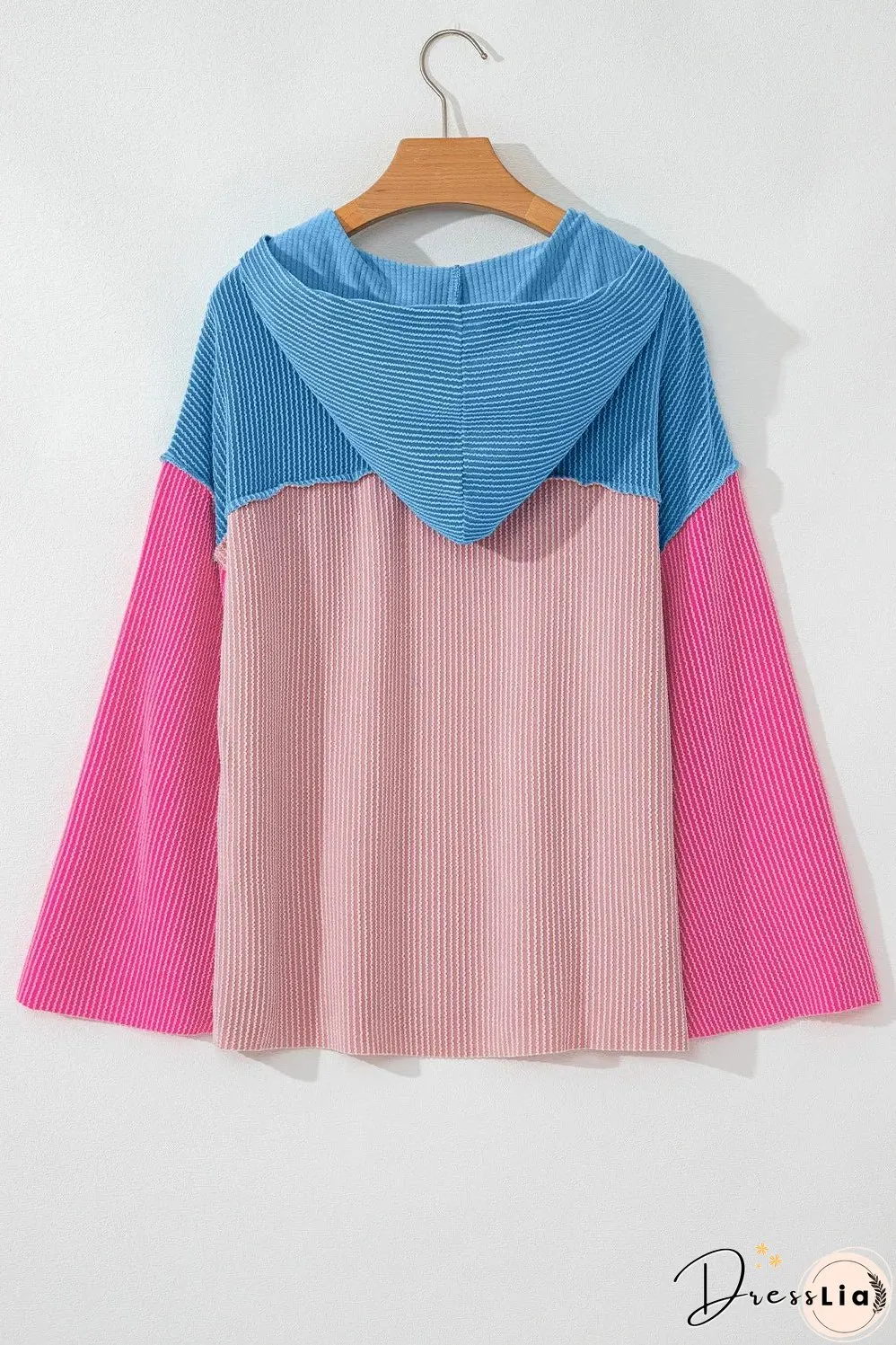 Textured Color Block Long Sleeve Hoodie