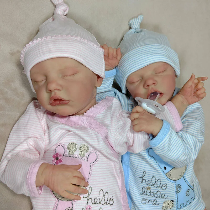 17'' Reborn Twins Fionn and Devorah, Silicone Vinyl Simulation Boy and Girl Reborn Baby Doll