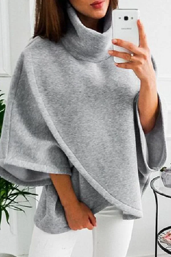 Batwing Sleeve High Neck Sweatshirt-Allyzone-Allyzone