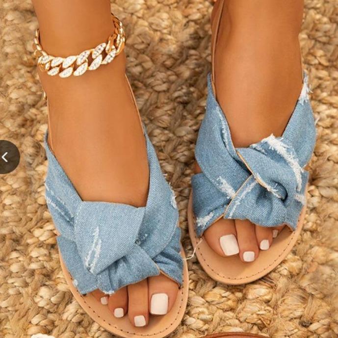 denim bow sandals