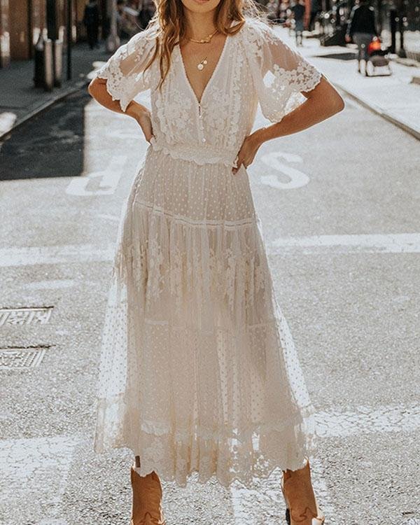 Elegant Gown Lace Crochet Party Dress
