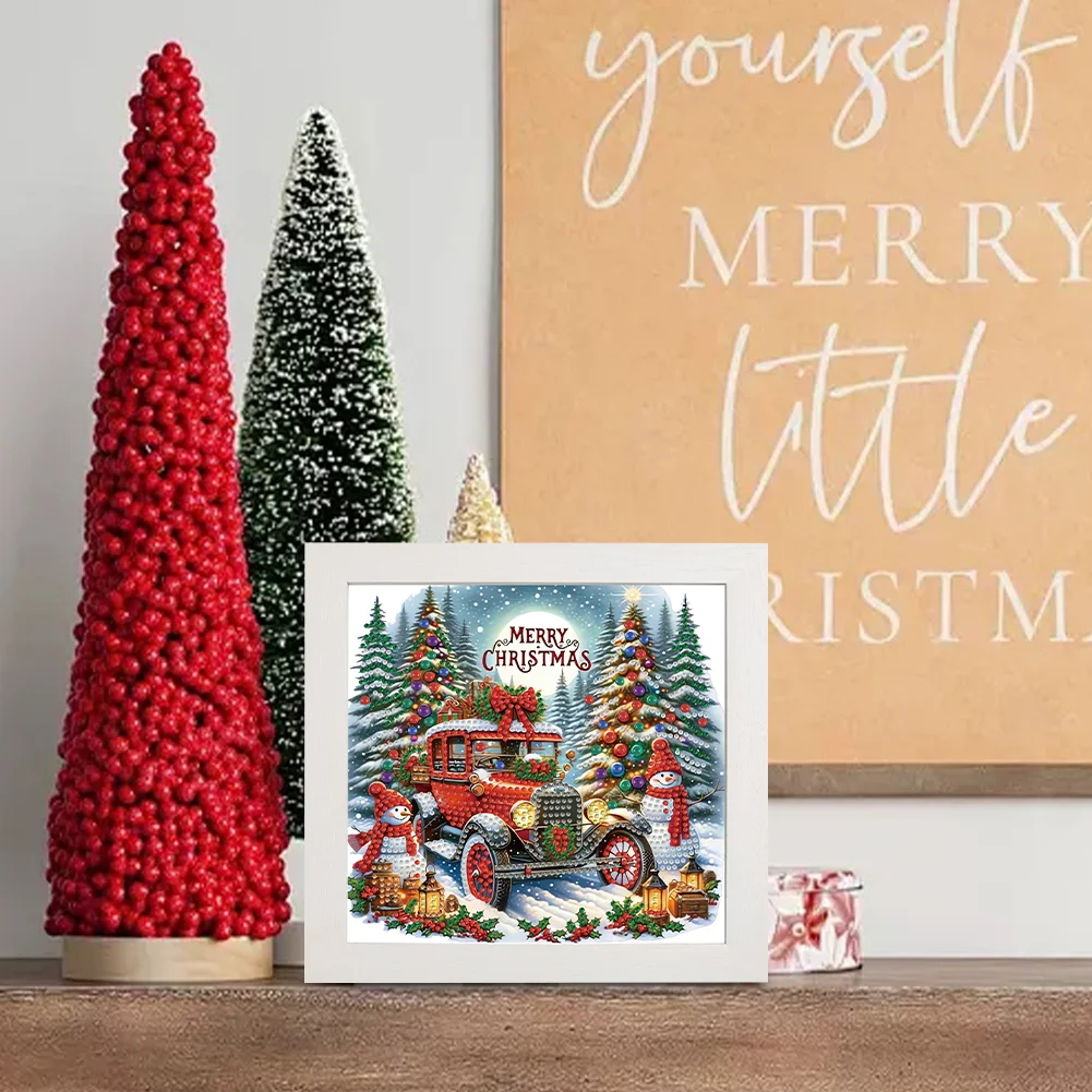 5D DIY Partial Special Shaped Drill Diamond Painting Xmas Car 22.8x22.8cm【With Frame】