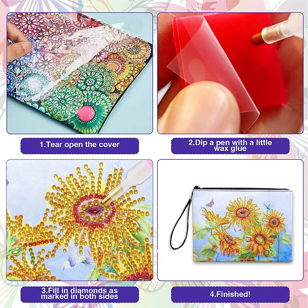 5D DIY Sunflower Partial Shaped Drill DIY Diamond Painting Bag with Zipper