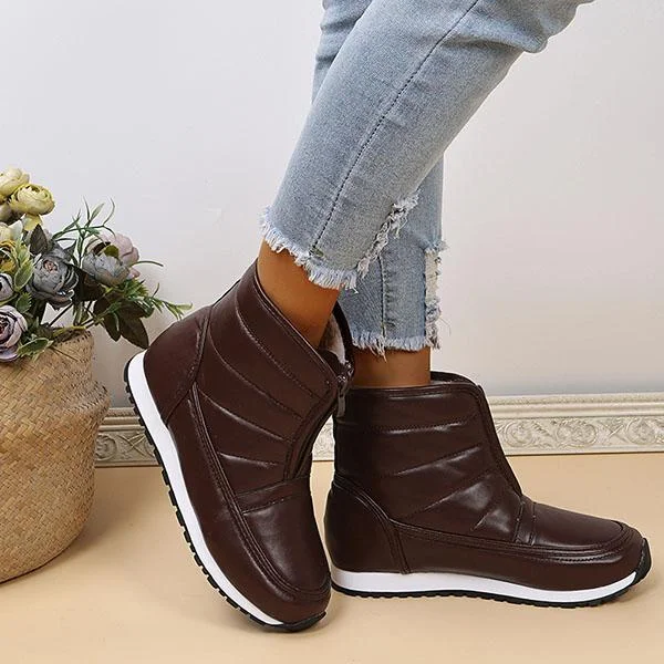 New In Warm Pu Front Zipper Snow Boots