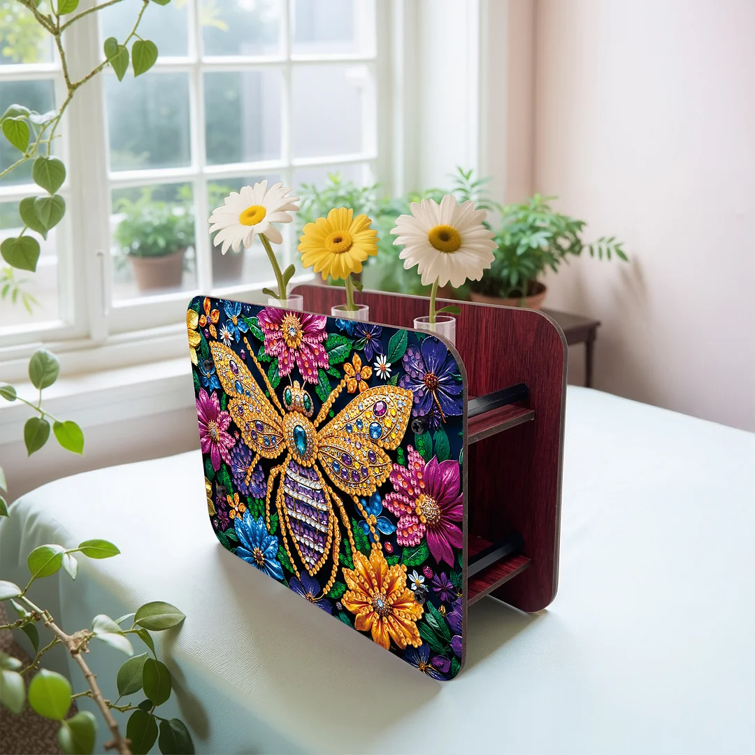 Bee DIY Flower Vase Wooden Double Sided Desktop Diamond Art Kit for Home Decor