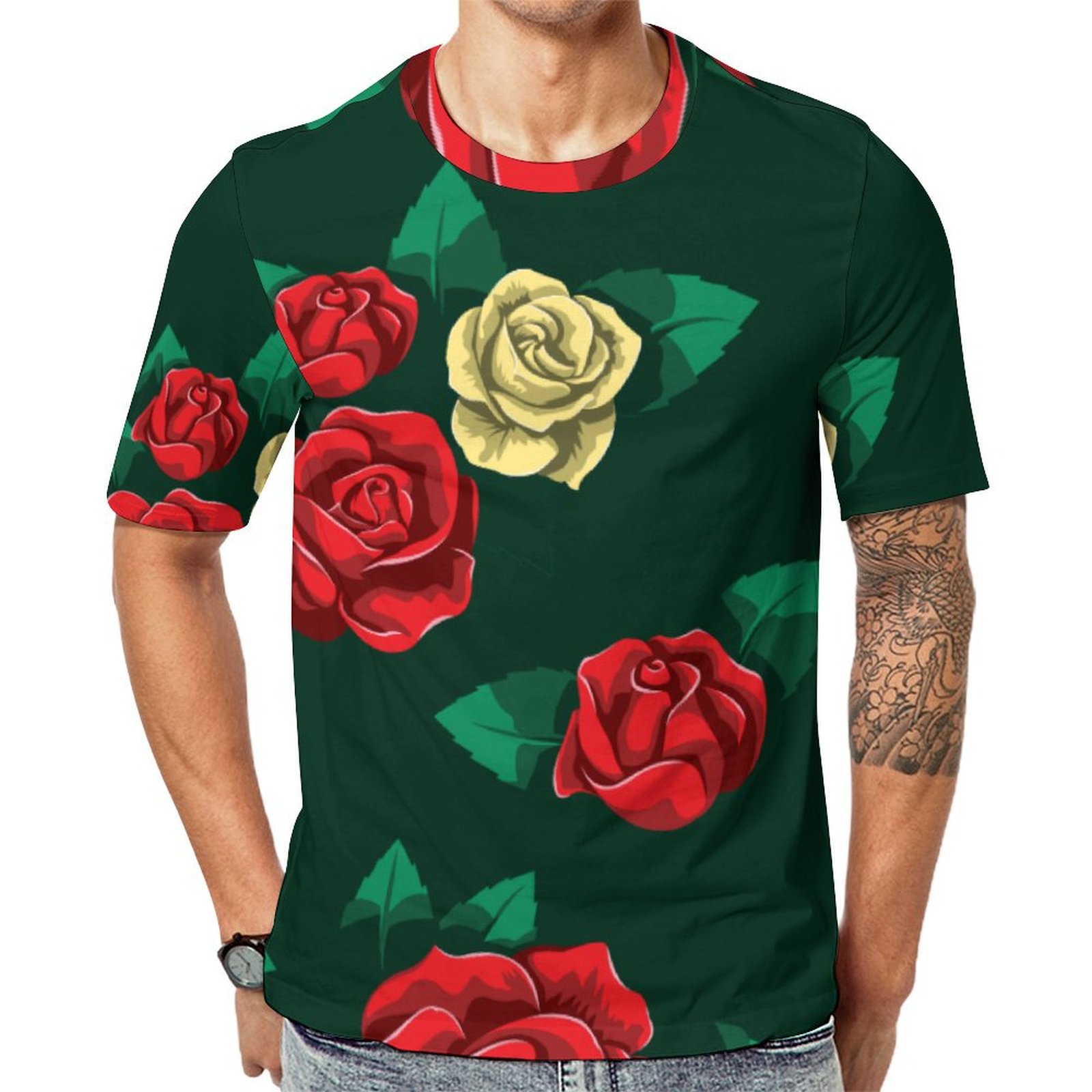 Frida Kahlo Red And Gold Rose Short Sleeve Print Unisex Tshirt Summer Casual Tees for Men and Women Coolcoshirts