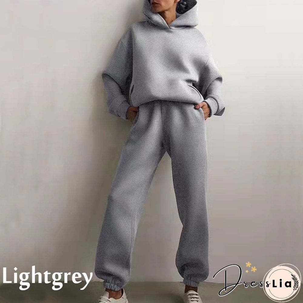 10 Colors Women Casual Sets Warm Hoodie Sweatshirts And Long Pant Solid Color Tops+ Leggings Loose Ladies Sport Suit Tracksuit Sportwear Two Piece Sets Outfit Playsuit