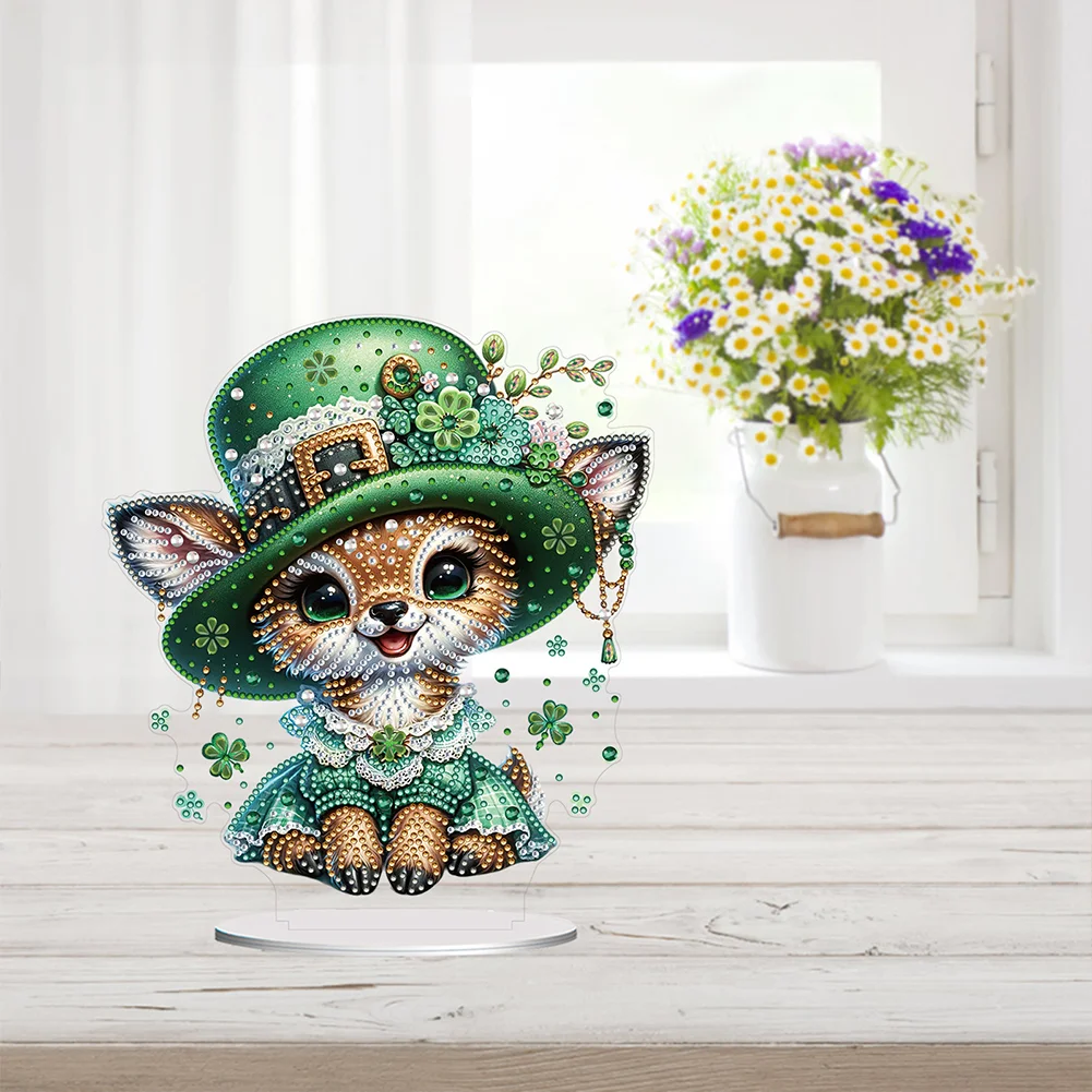 DIY Acrylic St. Patricks Day Deer Special Shape Diamond Painting Tabletop Ornament Creative Home Decor & Gift Idea for Adults - Relaxing Craft Activity