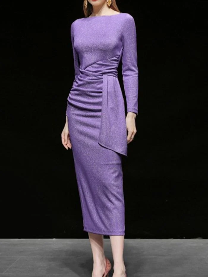 Fashionable One-neck Knitted Bright Silk Dress
