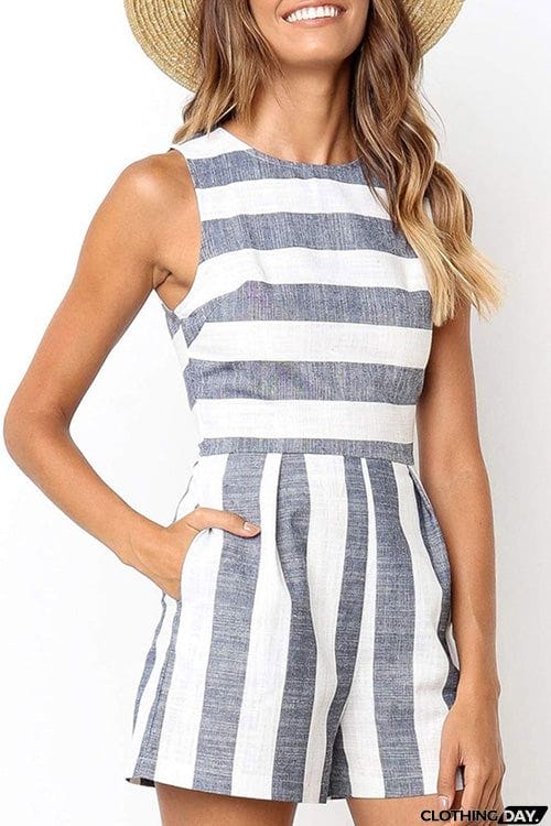Casual Stripe Sleeveless Romper