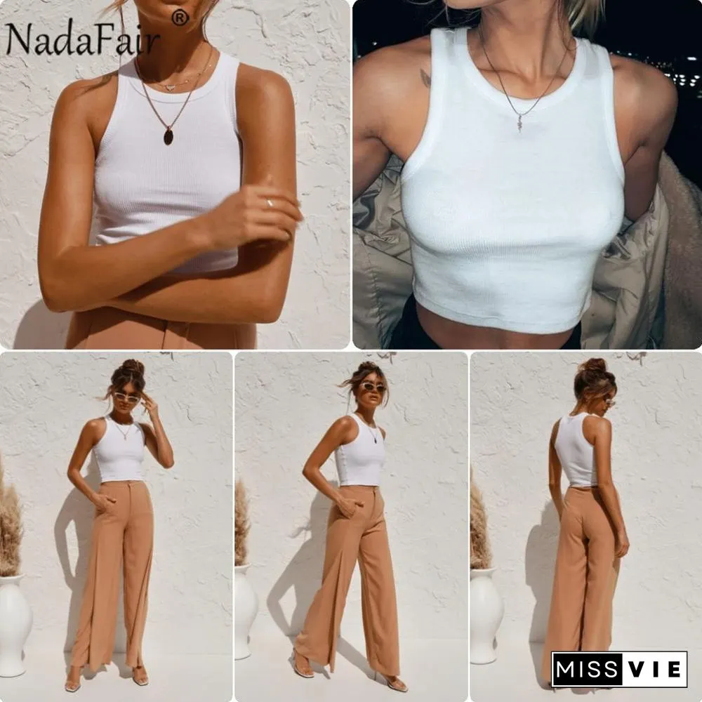 Nadafair Casual Sport Tank Tops Women Stretchy Summer Ribber Solid Vest Y2K Shirts Female Off Shoulder Sexy Crop Tops