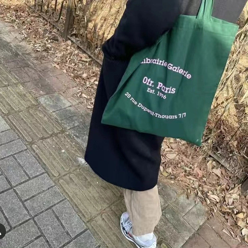 Unisex Medium Cotton Letter Preppy Style Square Open Square Bag