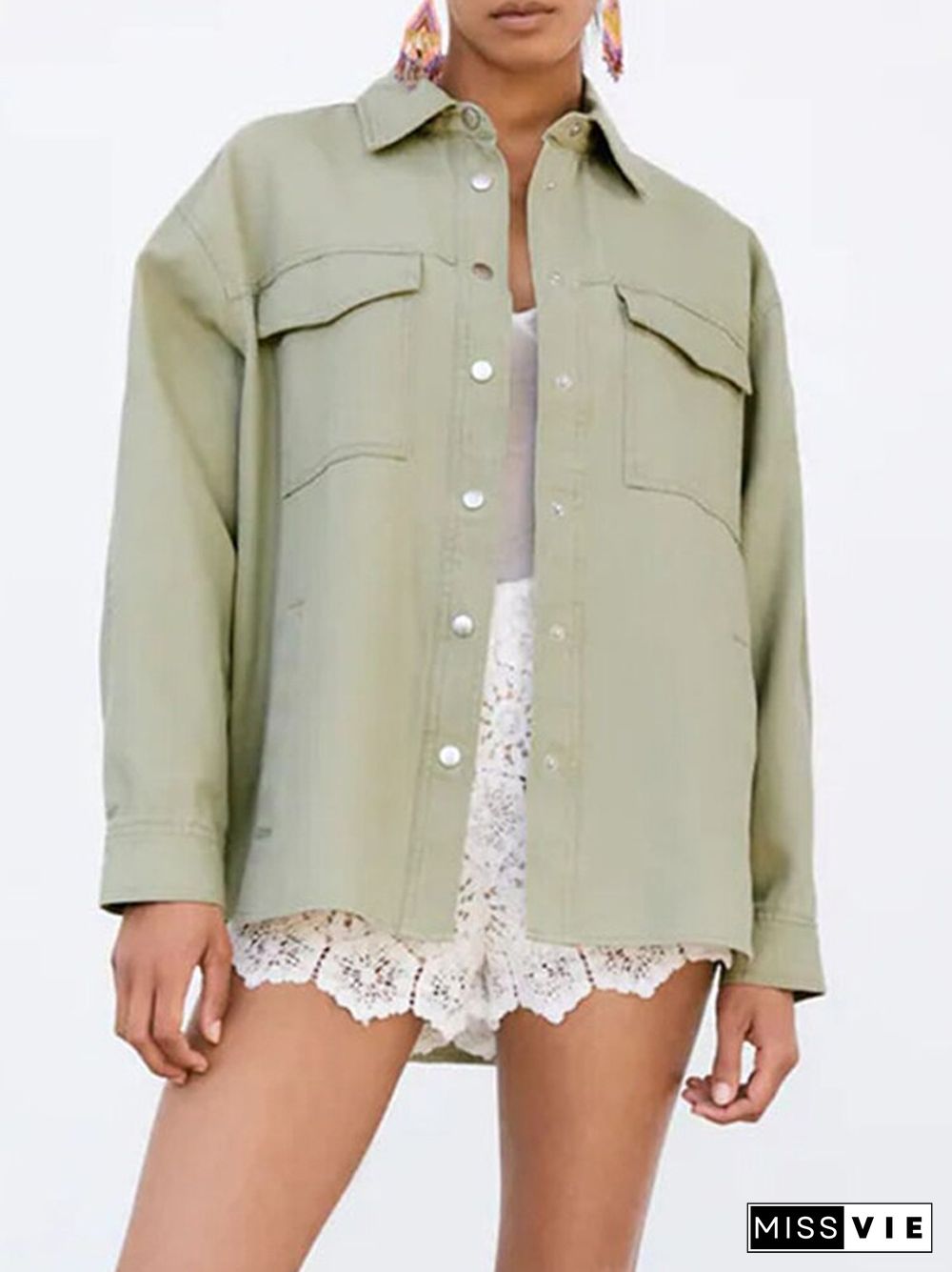 New Spring Autumn Woman Jacket Buttoned Long Sleeve Pockets Vintage Feminine Casual Loose Jackets Chic Top Coat