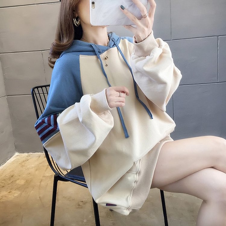 Paneled Casual Shift Long Sleeve Sweatshirt