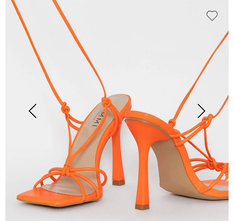 Orange Square Toe Strappy Stiletto Sandal Vdcoo