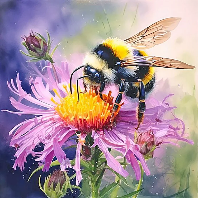 Flower And Bee 30*30CM (Canvas) Full Round Drill Diamond Painting gbfke