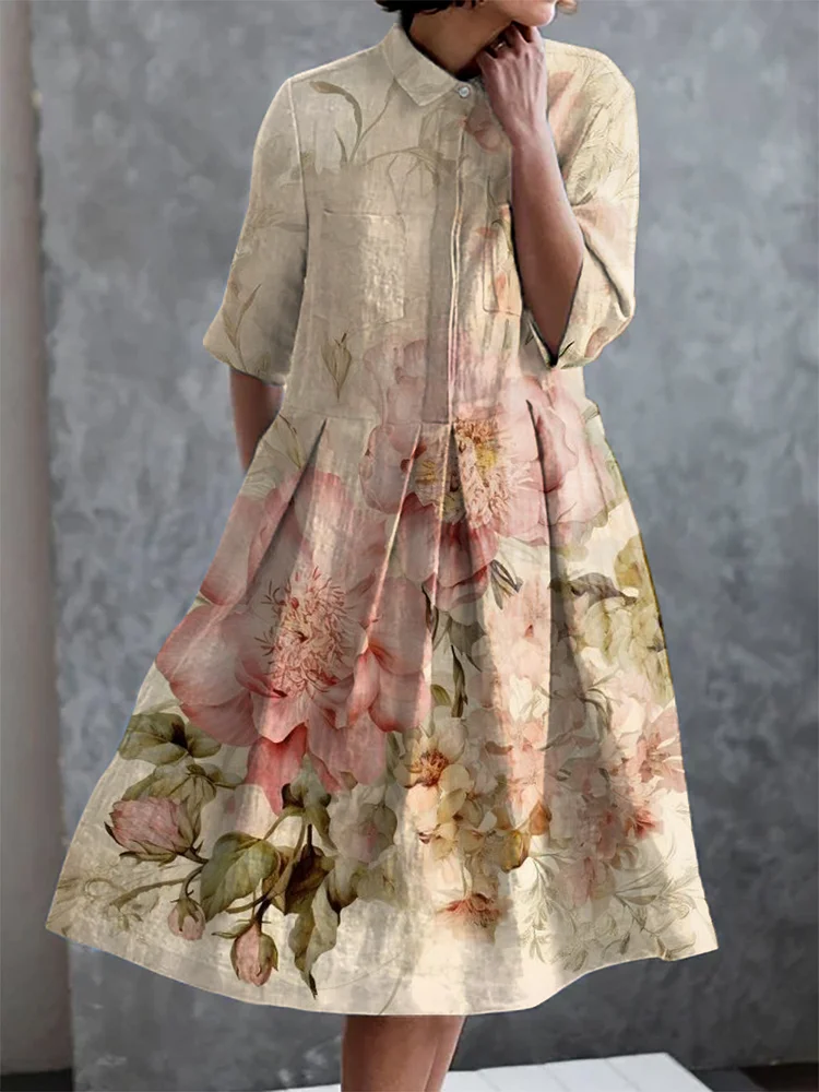 Vintage Floral Print Casual Elegant Pocket Half Sleeve Dress