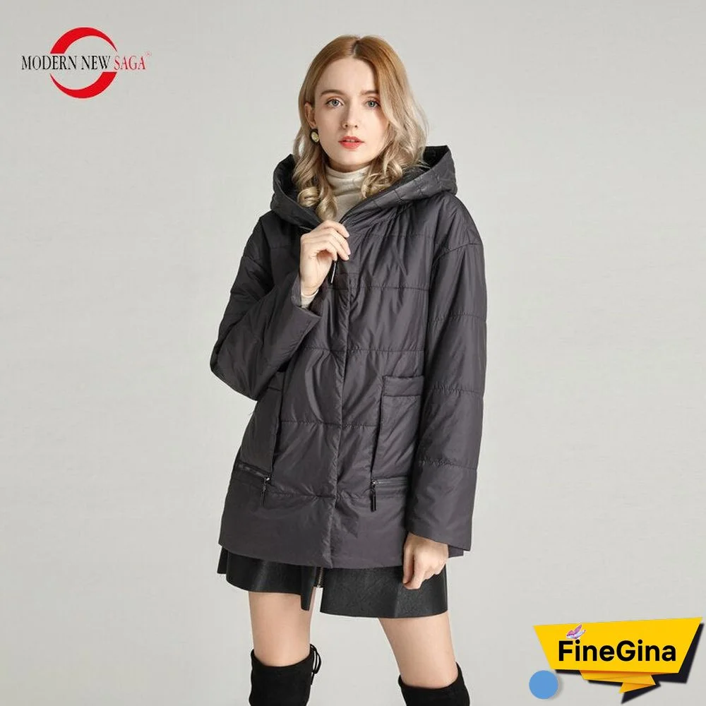 MODERN NEW SAGA Women Autumn Jacket Hooded Thin Padded Jacket Polyester Spring Warm Women Coat Woman Jackets Plus Size Coat