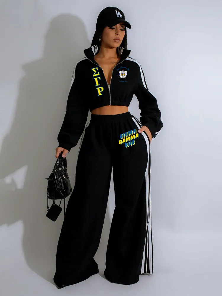 New fashion colorblocking zipper sweatshirt two-piece set