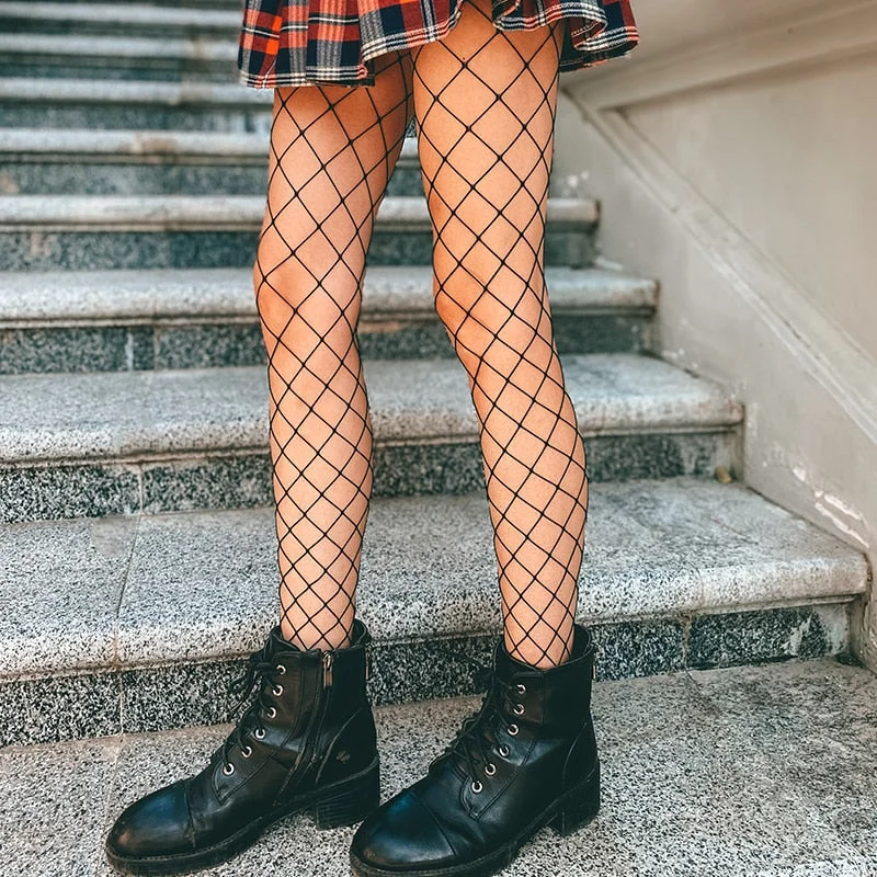 Women Sexy Pantyhose Mesh Fishnet Nylon Tights Long Body Stockings Jacquard Step Foot Fashion Seam Lingerie Ladies Black Hosiery