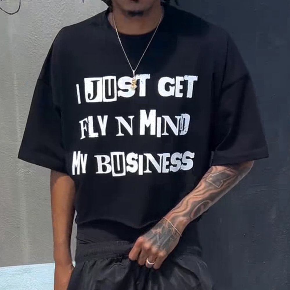 Vintage I Just Get Fly Printed Cotton Short Sleeve T-Shirt - SOPULA