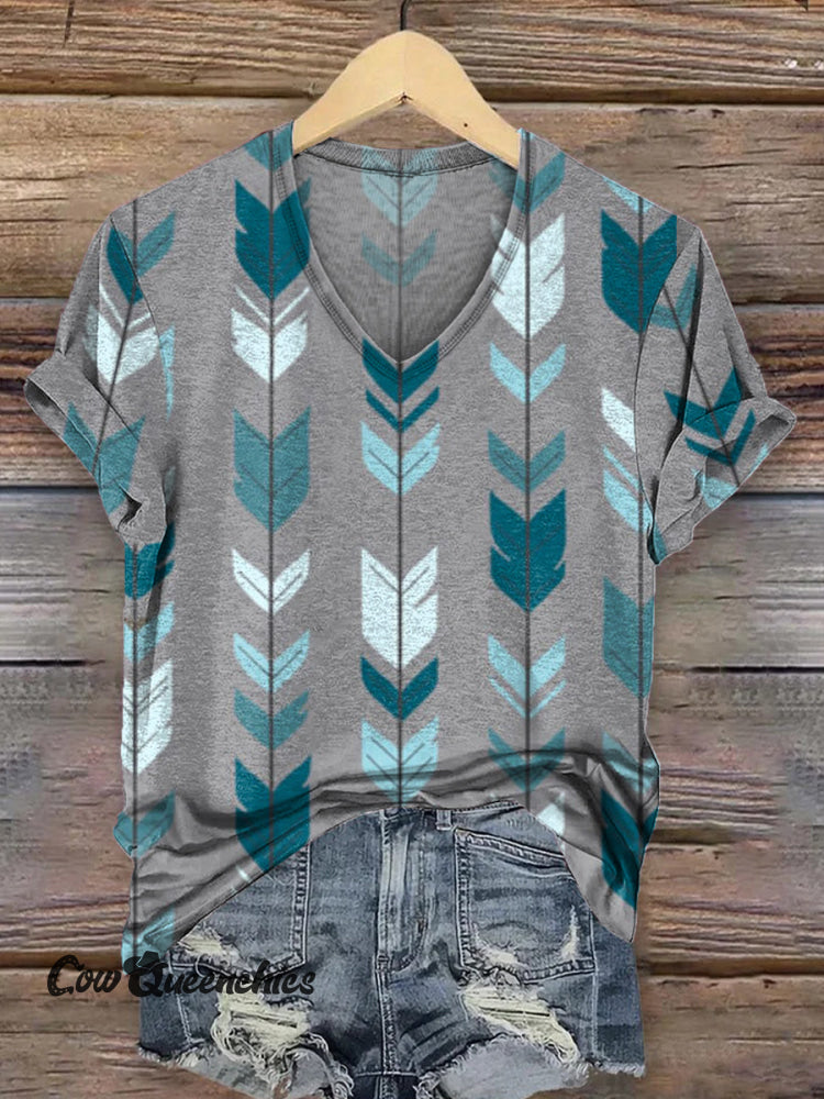 Vintage Aztec Art Prints V-neck Casual T-Shirt Multicolor / S