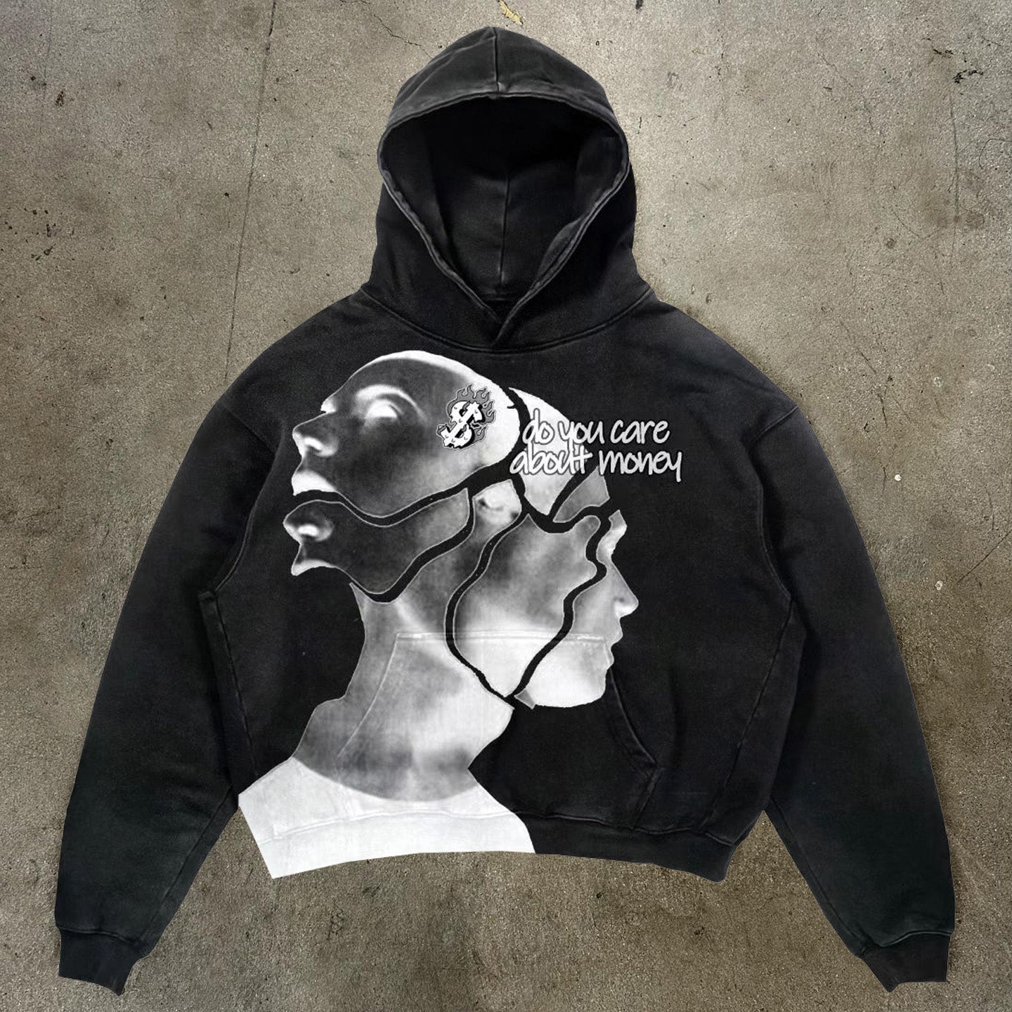 Do You Care About Money Street Print Graphic Washed Hoodie
