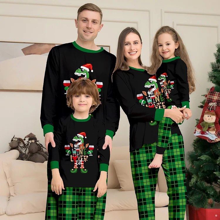 Dinosaur Cartoon Print Christmas Family Matching Pajamas Set