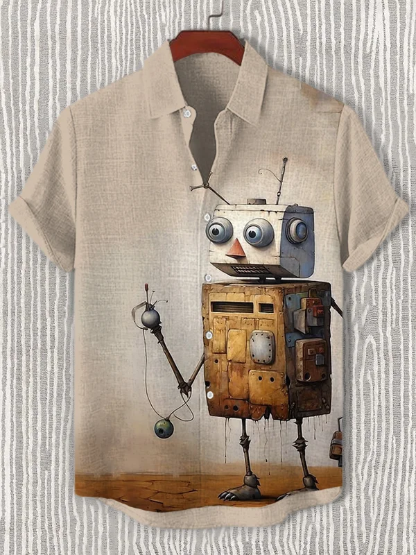 Men's Retro Robot Print Casual Shirt
