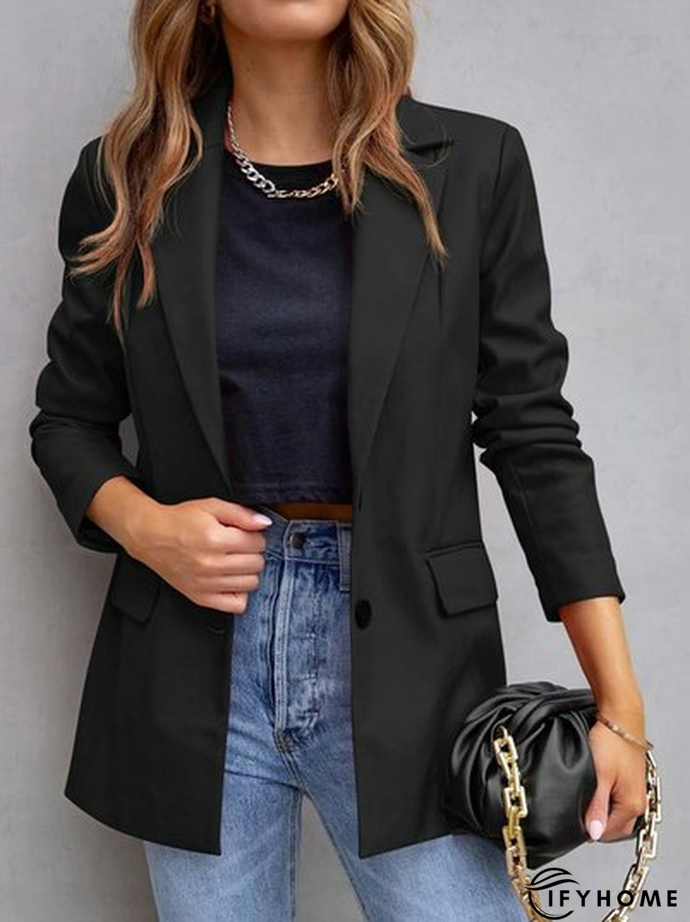 Loose Lapel Collar Plain Coat | IFYHOME