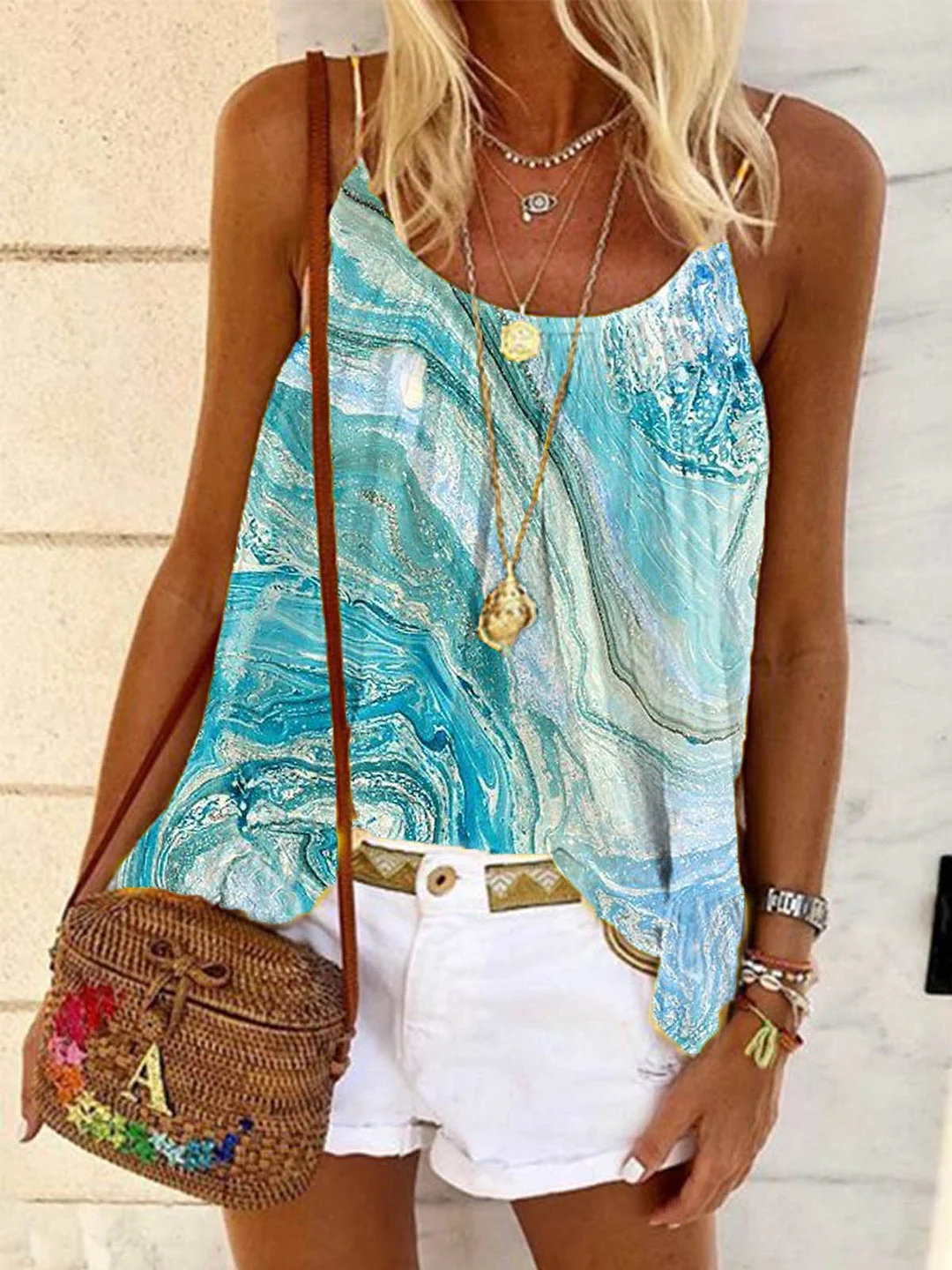 Ombre/tie-Dye Sleeveless Floral-Print Shirts & Tops