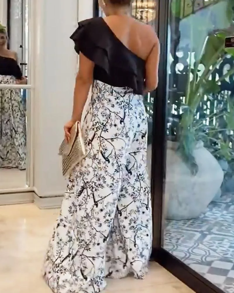 Sleeveless Top & Printed Wide Leg Pants Two-Piece Set