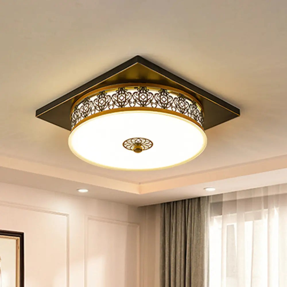 Opaline Glass Led Ceiling Light Fixture In Traditional Black Drum Design - 12&rsquo;/16&rsquo;/19.5 / 12&rsquo;