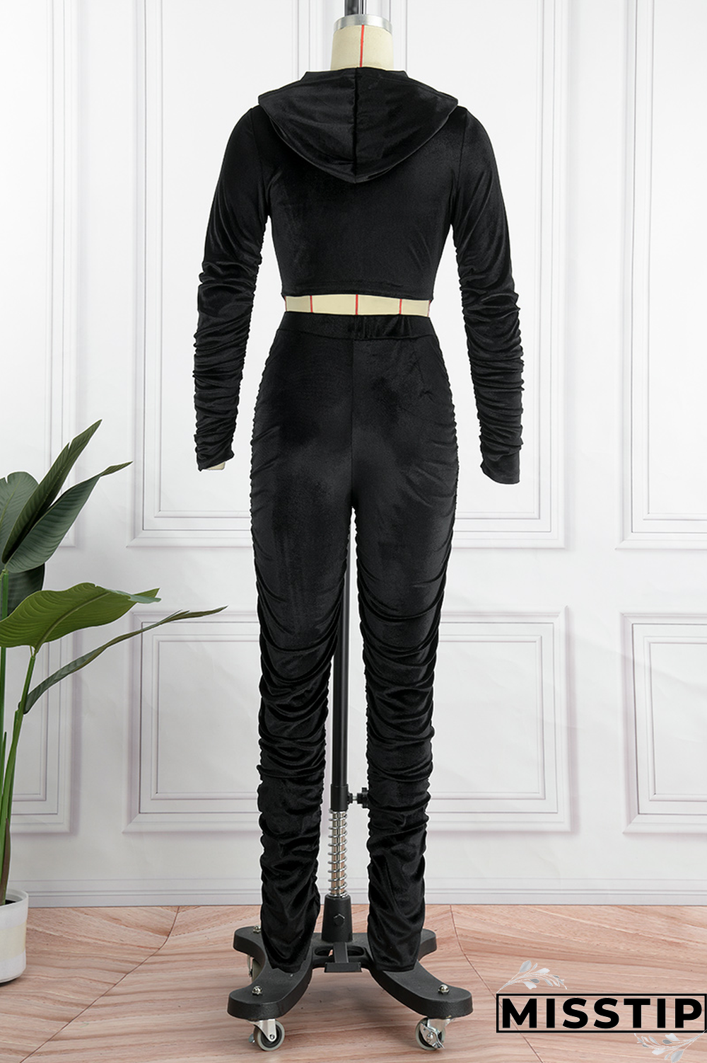 Black Street Solid Fold Hooded Collar Long Sleeve Two Pieces