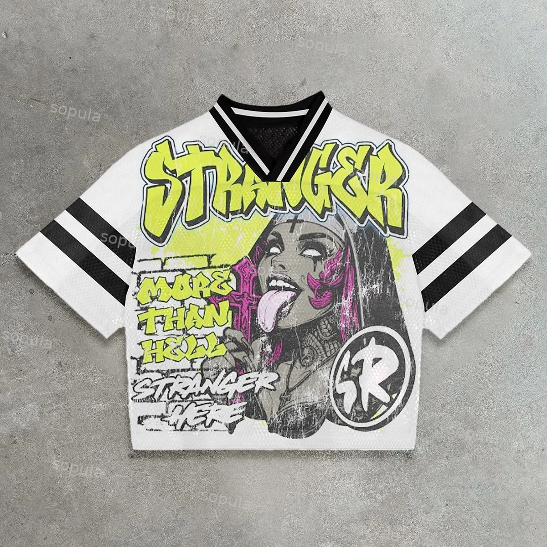 Vintage Make Than Hell Stranger Here Graphics Blokecore Football Jersey T-shirt