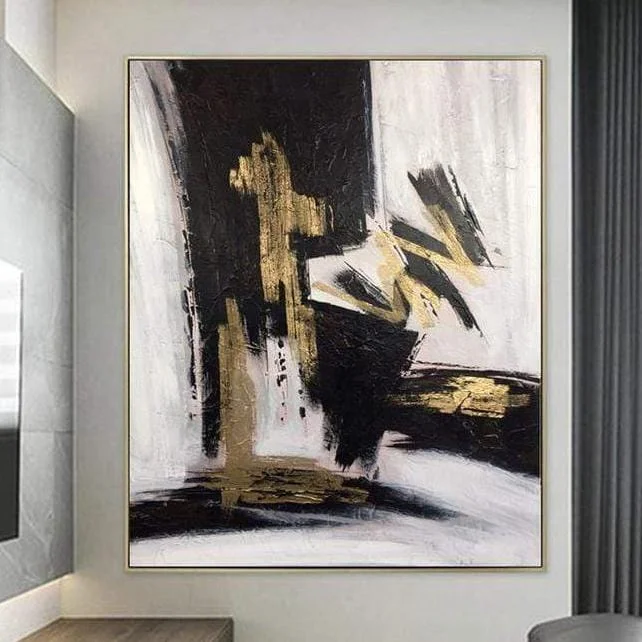 Gold and Black Painting Palette Knife Artwork Gold Fine Art Oversized Painting Decor | INFATUATION