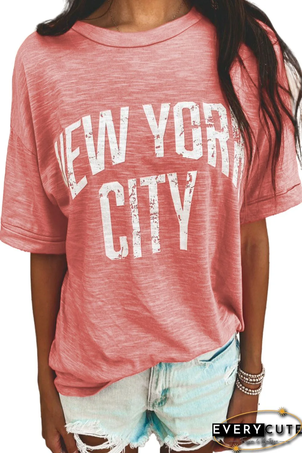 Red NEW YORK CITY Graphic Loose T Shirt