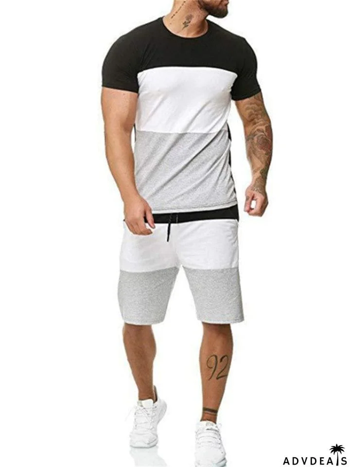 New Fitness Patchwork Homewear Shorts Sleeve T-Shirt + Shorts