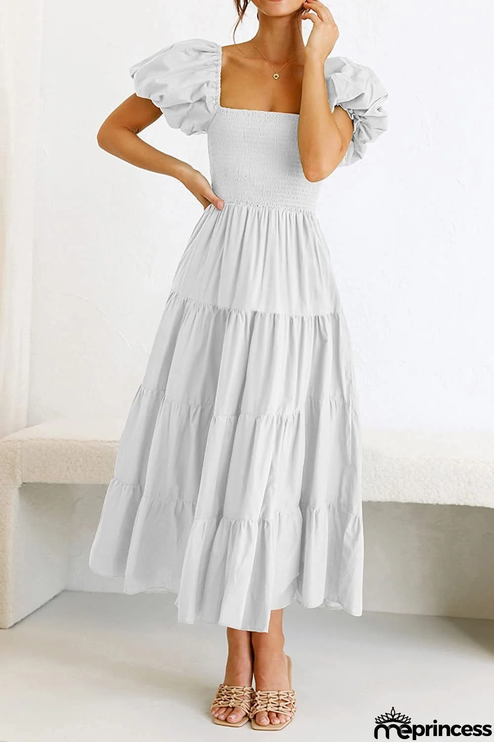 Elegant Solid Fold Solid Color O Neck Wrapped Skirt Dresses