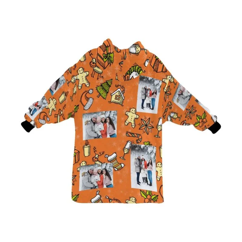 Wearable Custom Photo Christmas Doll for Women Oversized Hoodie Fleece Blanket