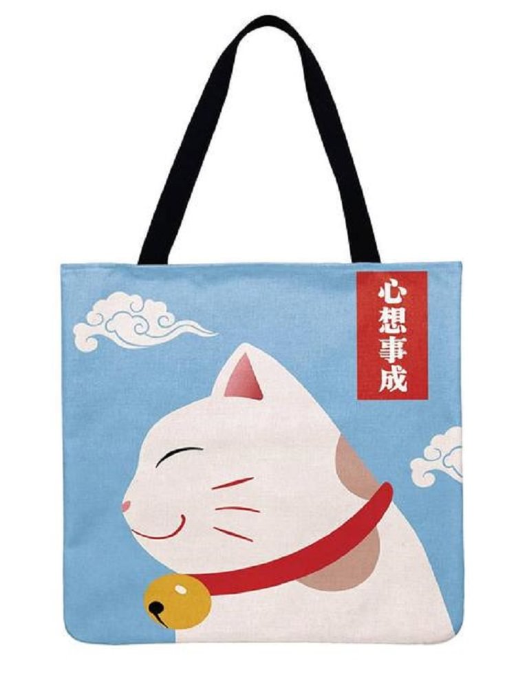 Linen Tote Bag - Lucky Cat