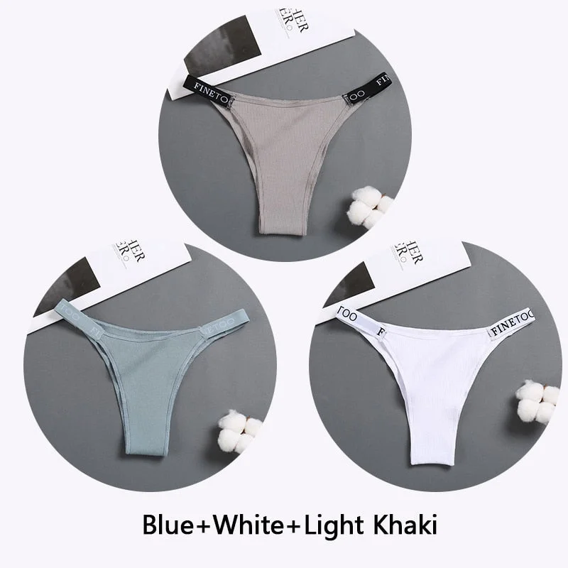 FINETOO 3Pcs/set Women Thongs Fashion Letter Cotton Panties M-XL Female Underpants Ladies Sexy Underwear Women Bikini Panty New