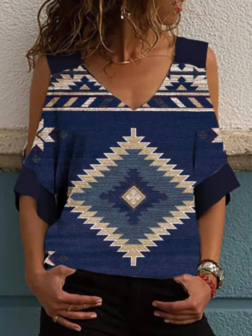 Vintage Stretchy Print Tee blouse ^^^ S/M... main image 0
