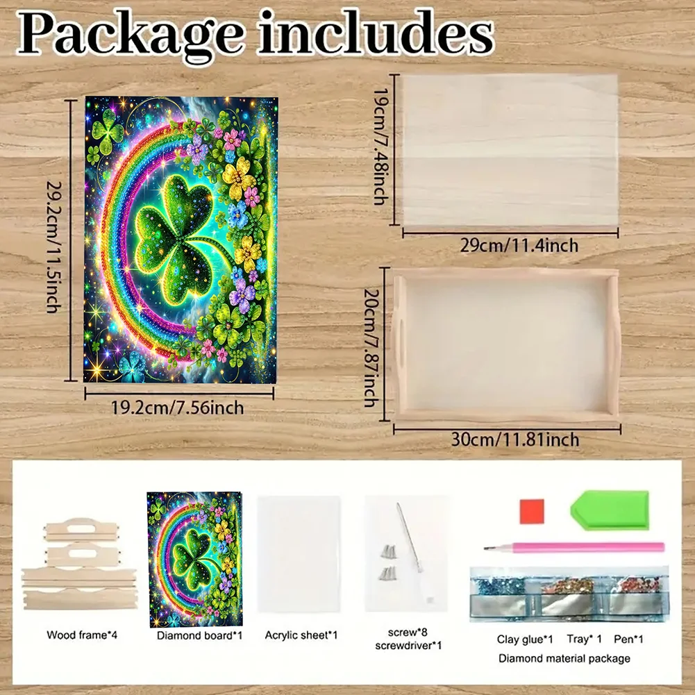 5D DIY Wooden St. Patricks Day Diamond Painting Tray Art Craft for Desk Coffee Table