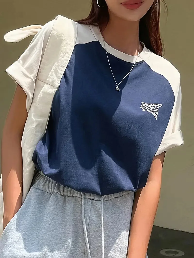 Brownm retro letter print top with raglan sleeves