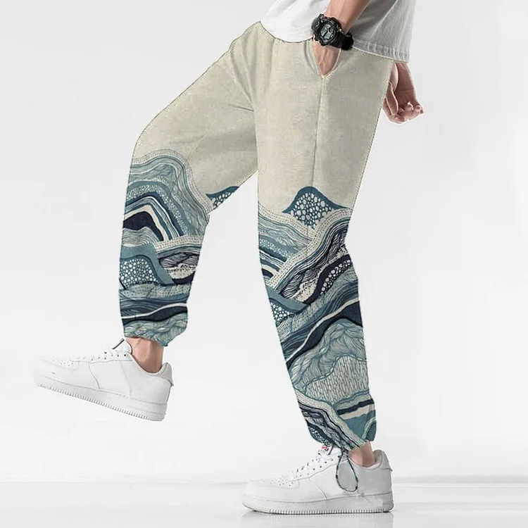Men's Blue Mountains Japanese Art Print Pocket Sport Pants